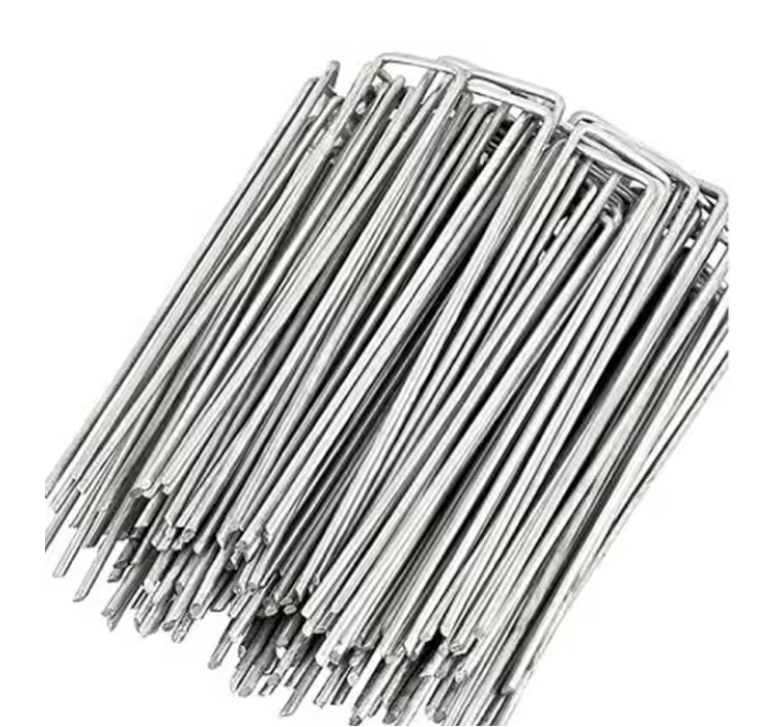 1.57 in. x 8 in. Galvanized Landscape Staples Stake, 11-Gauge, Silver, Metal Weedmat Stake Pins